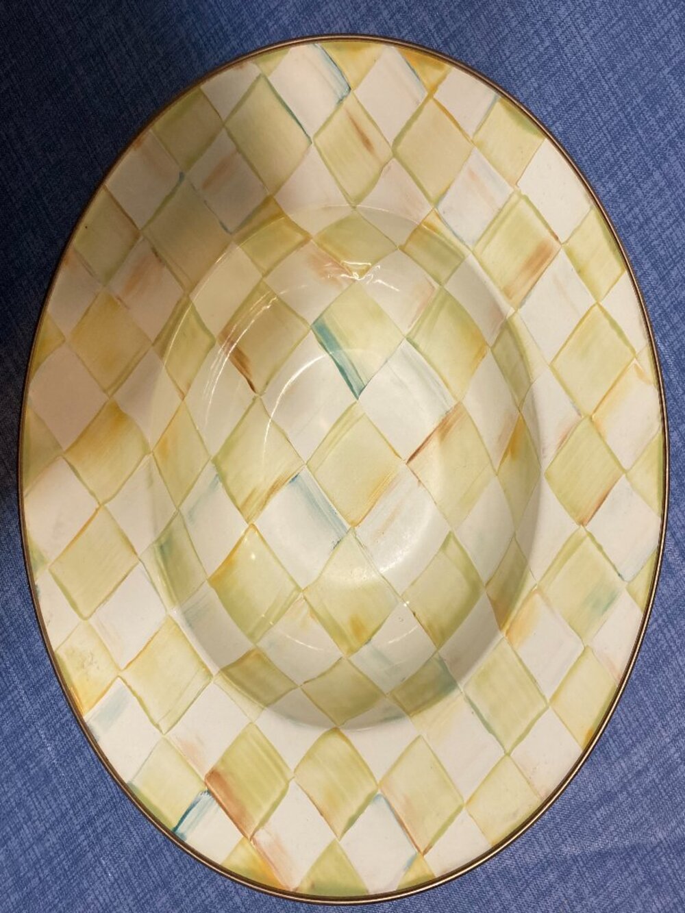 MacKenzie Childs Parchment Check Enamel Serving Bowl